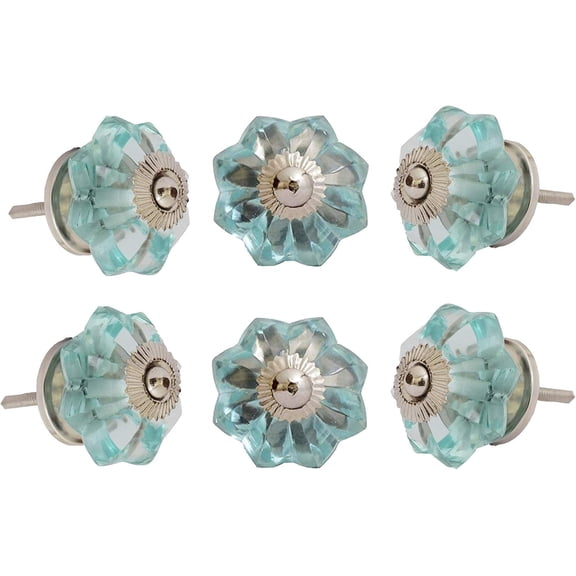 Perilla Home Set of 6 Melon Crystal Cabinet Knobs for Drawers Decorative Vintage Glass Knobs for Home Kitchen Cupboard Glass Door Dresser Wardrobe and Drawer Pulls (Light Blue)