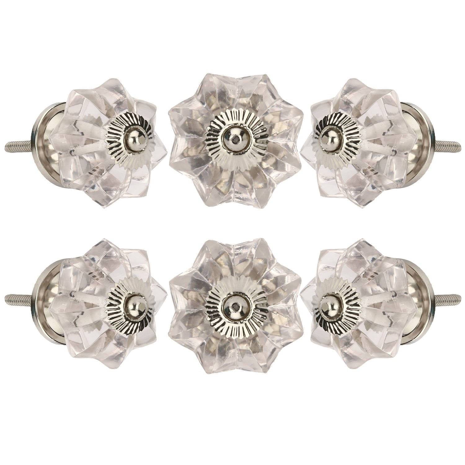Perilla Home Set of 6 Melon Crystal Cabinet Knobs for Drawers Decorative Vintage Glass Knobs for Home Kitchen Cupboard Glass Door Dresser Wardrobe and Drawer Pulls (Clear)
