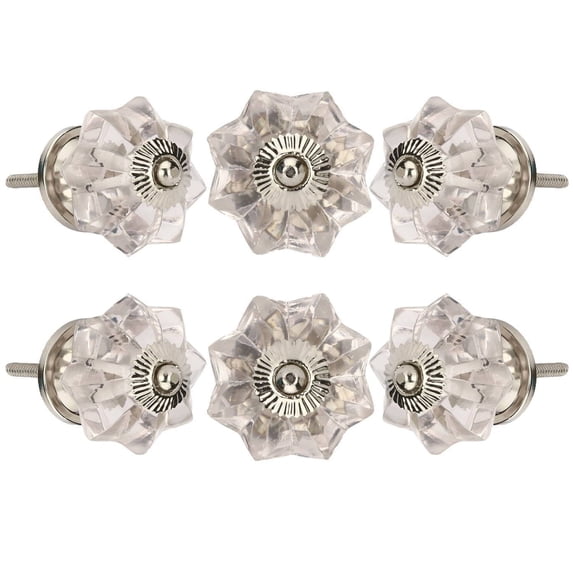 Perilla Home Set of 6 Melon Crystal Cabinet Knobs for Drawers Decorative Vintage Glass Knobs for Home Kitchen Cupboard Glass Door Dresser Wardrobe and Drawer Pulls (Clear)