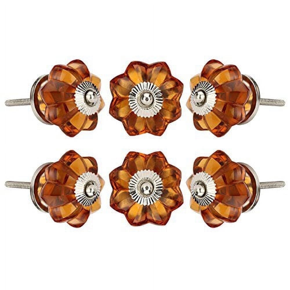 Perilla Home Set of 6 Melon Crystal Cabinet Knobs for Drawers Decorative Vintage Glass Knobs for Home Kitchen Cupboard Glass Door Dresser Wardrobe and Drawer Pulls (Orange)