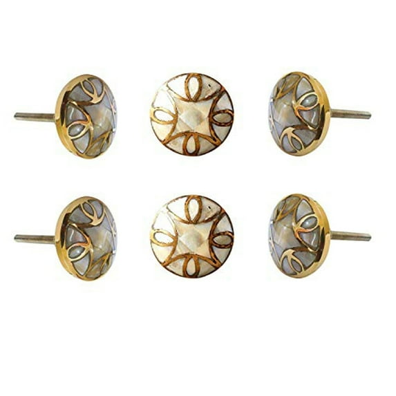 Perilla Home Set of 6 Mother of Pearl Cabinet Knobs Decorative Antique Knobs for Home Kitchen Cabinet Hardware Cupboard Door Dresser Wardrobe and Drawer Pull Handle