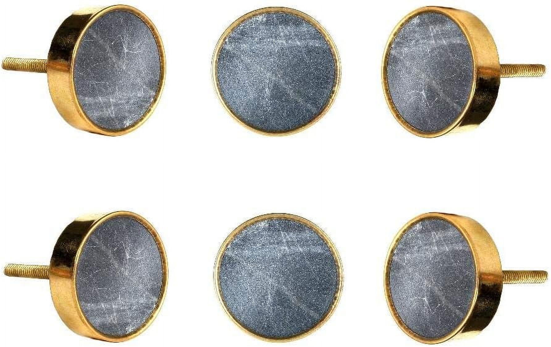 Perilla Home Set of 6 Swirl Stone Door Knobs - Decorative Door Knobs Handle with Brass Shell Elegant Addition for Cupboard Drawer Dresser Bedroom Kitchen Cabinet Wardrobe (1.57" Diameter) Black