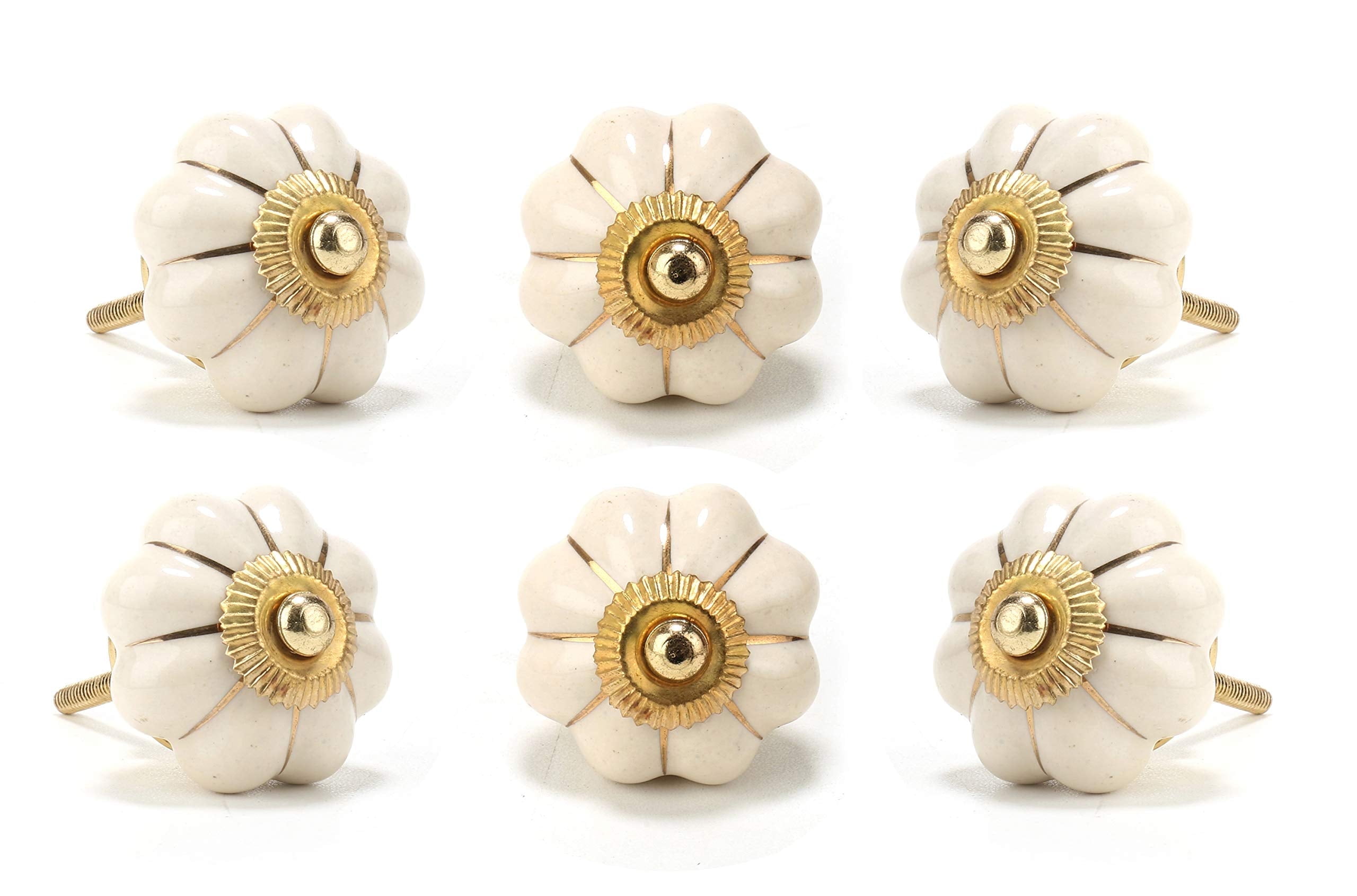 Perilla Home Set of 6 White Flower Shape Ceramic Knobs Pull And Push For Handles Cabinet Door Home Interior Decorative Knobs for Home Kitchen Cupboard Bedroom Dresser Wardrobe Drawer Pulls