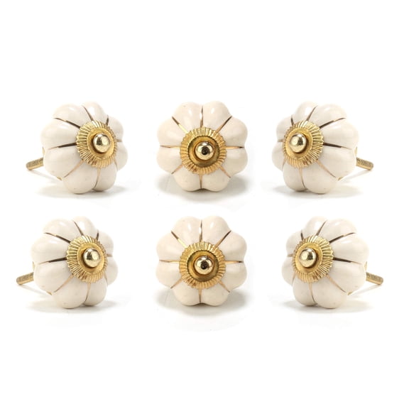 Perilla Home Set of 6 White Flower Shape Ceramic Knobs Pull And Push For Handles Cabinet Door Home Interior Decorative Knobs for Home Kitchen Cupboard Bedroom Dresser Wardrobe Drawer Pulls