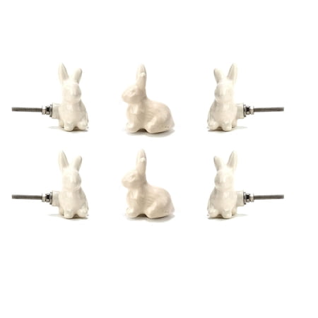 Perilla Home Set of 6 White Rabbit Shape Animal Ceramic Knobs Pull And Push For Handles Cabinet Door Home Interior Decorative Knobs for Home Kitchen Cupboard Bedroom Dresser Wardrobe Drawer Pulls