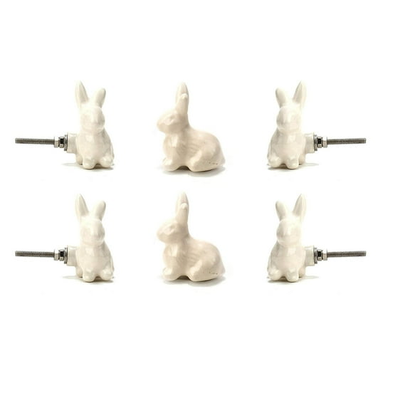 Perilla Home Set of 6 White Rabbit Shape Animal Ceramic Knobs Pull And Push For Handles Cabinet Door Home Interior Decorative Knobs for Home Kitchen Cupboard Bedroom Dresser Wardrobe Drawer Pulls