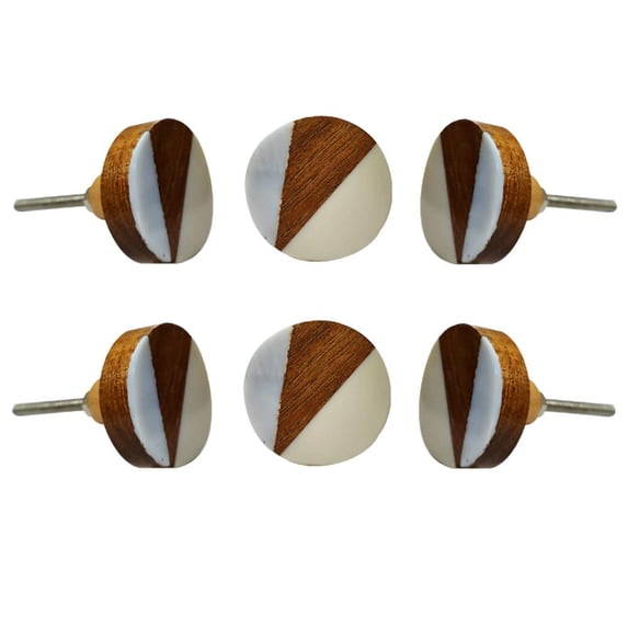 Perilla Home Set of 6 Wooden Knobs Decorative Knobs for Home Kitchen Cabinet Hardware Cupboard Door Dresser Wardrobe and Drawer Pulls (White and Brown)