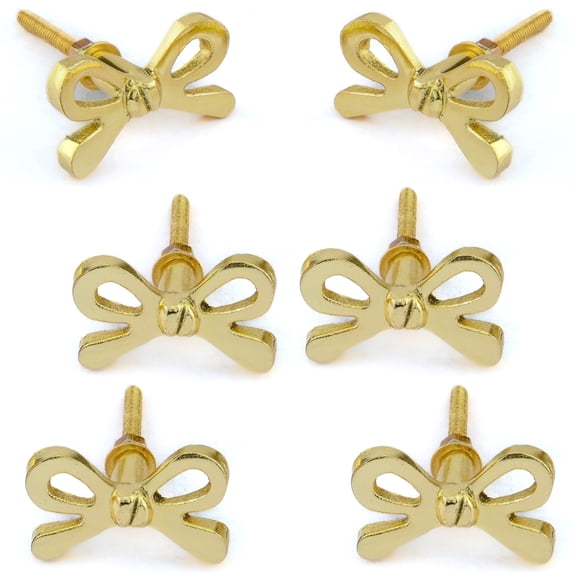 Perilla Home Set of 6 Bow Knobs Decorative Knobs for Home Kitchen Cabinet Hardware Cupboard Glass Door Dresser Wardrobe and Drawer Pulls (Brass)