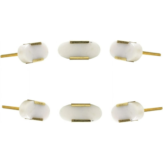 Perilla Home White Oval Marble Knob (Set of 6) Knob Pull And Push For Handles Cabinet Door Home Interior Decorative Knobs for Home Kitchen Cupboard Dresser Wardrobe Drawer Pulls
