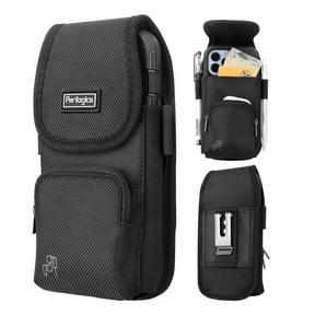 Perilogics Universal Belt Clip Phone Holster with Magnetic Cover, Fits Large Phones with Rugged Cases, Black