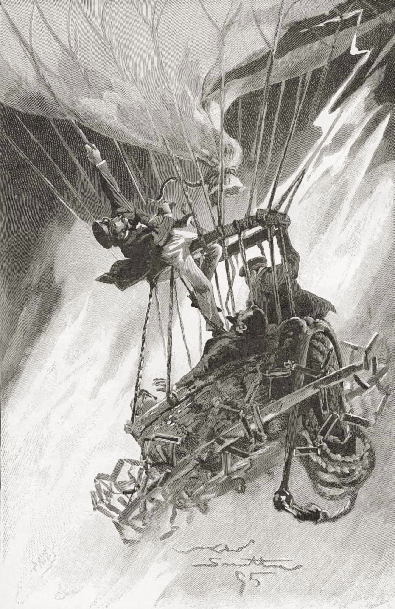 The Perils Of Hot Air Ballooning A Balloon In Difficulties And About To Crash From The Strand Magazine Published 1896 Canvas Art - Ken Welsh Design Pics (22 x 34)