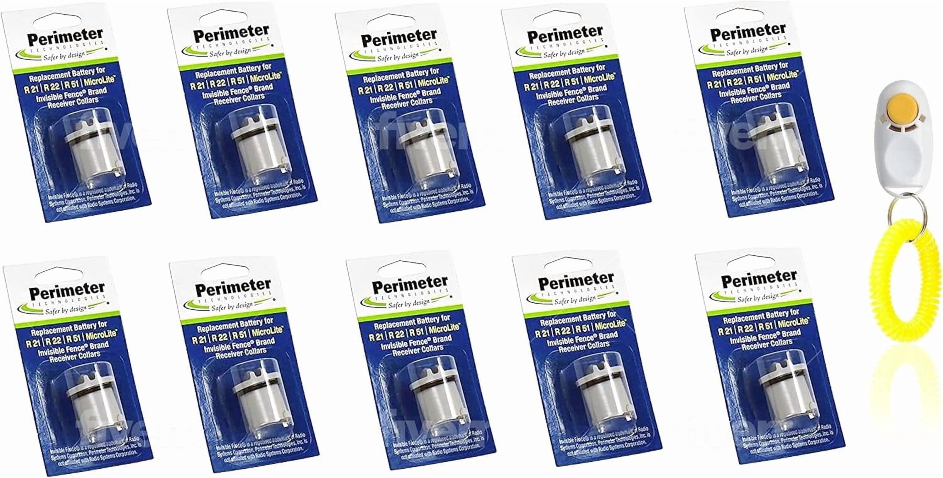Perimeter Technologies Dog Collar Batteries Compatible with Invisible Fence | Replacement Batteries for R21 or R51 Receiver Dog Collars | Includes ValueGroupie Training Clicker | Pack of 10
