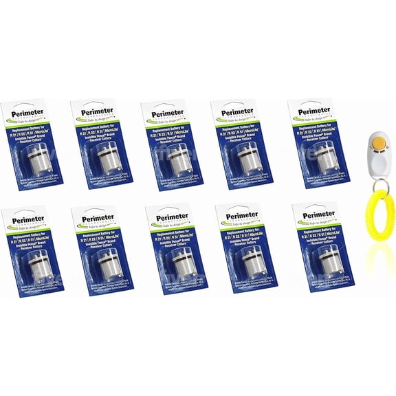 Perimeter Technologies Dog Collar Batteries Compatible with Invisible Fence | Replacement Batteries for R21 or R51 Receiver Dog Collars | Includes ValueGroupie Training Clicker | Pack of 10