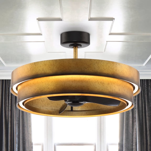 Parrot Uncle Rustic 32" Gold 2-Tier Caged LED Ceiling Fan with Remote Control, 8"/20" Downrods