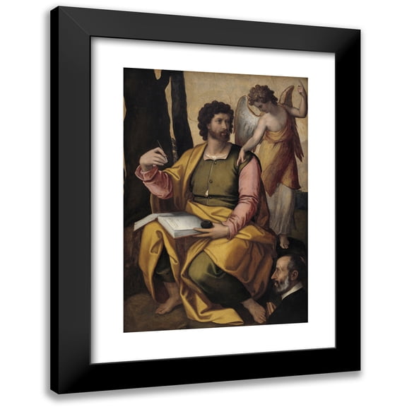 Perino Del Vaga 11x14 Black Modern Framed Museum Art Print Titled - Matthew the Evangelist with Benefactor (1515 - 1547)