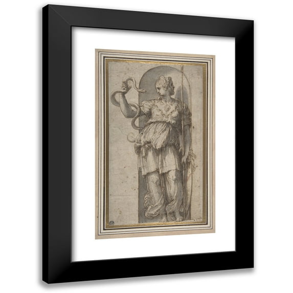 Perino Del Vaga 16x24 Black Modern Framed Museum Art Print Titled - Study for Allegorical Figure of Prudence (1501-47)