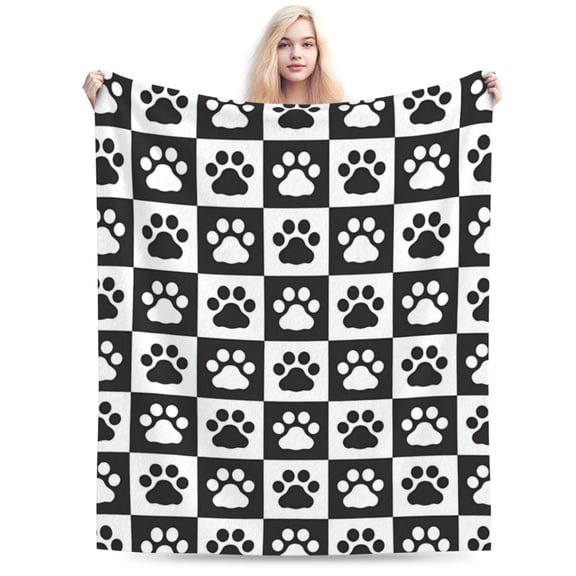 Perinsto Black and White Dog Paws Throw Blanket 50x40