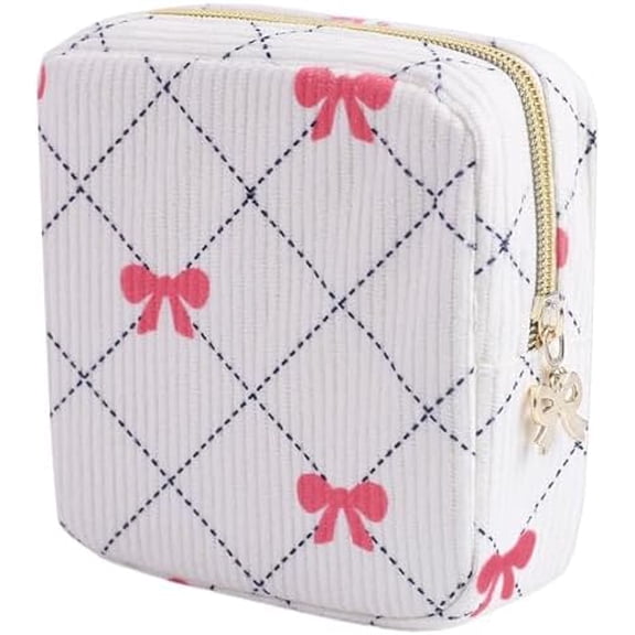 Period Bag for Women - Cute Corduroy Sanitary Napkin Storage Bag with Bow Design | Period Pouch for Daily Use, Travel | Discreet Menstrual Pouch | Pad Bags for Period Holds Pads, Tampons
