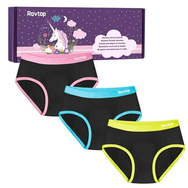Girls Period Underwear for Teens, 25ML Absorbency Menstrual Panties, 4 Layers Leak-proof Reusable Period Briefs for Girls, 3 Pack Cotton Underwear, XL(12-14yrs)
