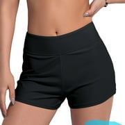 Period Swimwear Menstrual Leakproof Swim Shorts Quick Dry 3" High Waist Bathing Suit Bottoms for Teen Girls Women Black S
