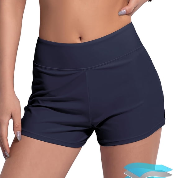 Period Swimwear Menstrual Leakproof Swim Shorts Quick Dry 3" High Waist Bathing Suit Bottoms for Teen Girls Women Blue L