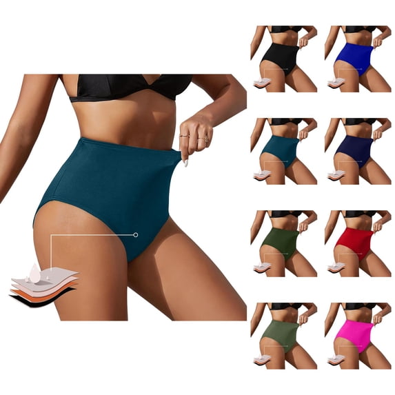 Period Swimwear for Women High Waisted 4 Layers Leakproof Menstrual Swimsuit Bikini Bottoms Swim Bottom