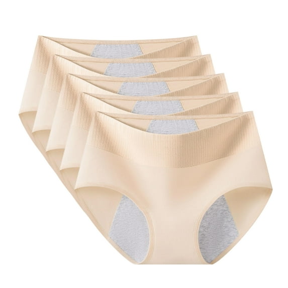 Period Underwear For Women Menstrual Panties Cotton Postpartum Easy Clean Teens Brief 4 Layer Leakproof Beige*5pcs M