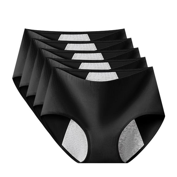 Period Underwear For Women Menstrual Panties Cotton Postpartum Easy Clean Teens Brief 4 Layer Leakproof Black*5pcs M