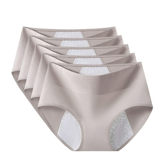 Period Underwear For Women Menstrual Panties Cotton Postpartum Easy Clean Teens Brief 4 Layer Leakproof Grey*5pcs L