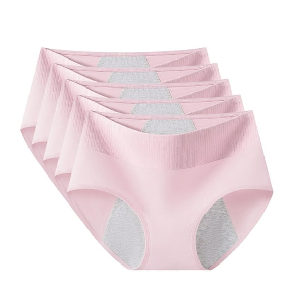 Period Underwear For Women Menstrual Panties Cotton Postpartum Easy Clean Teens Brief 4 Layer Leakproof Pink*5pcs XXL