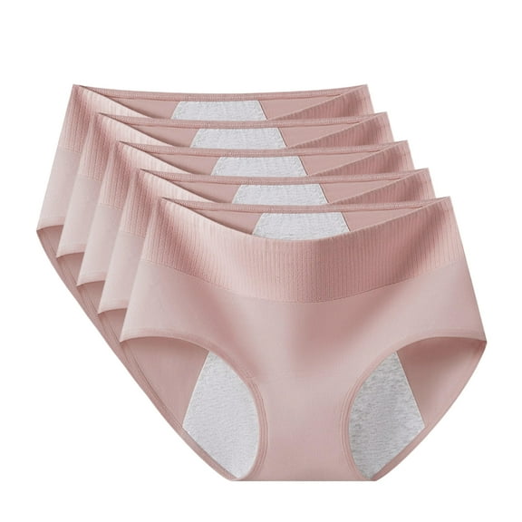 Period Underwear For Women Menstrual Panties Cotton Postpartum Easy Clean Teens Brief 4 Layer Leakproof Rose Gold*5pcs XXL