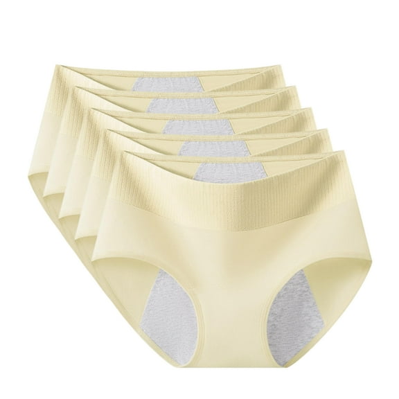 Period Underwear For Women Menstrual Panties Cotton Postpartum Easy Clean Teens Brief 4 Layer Leakproof Yellow*5pcs XXL