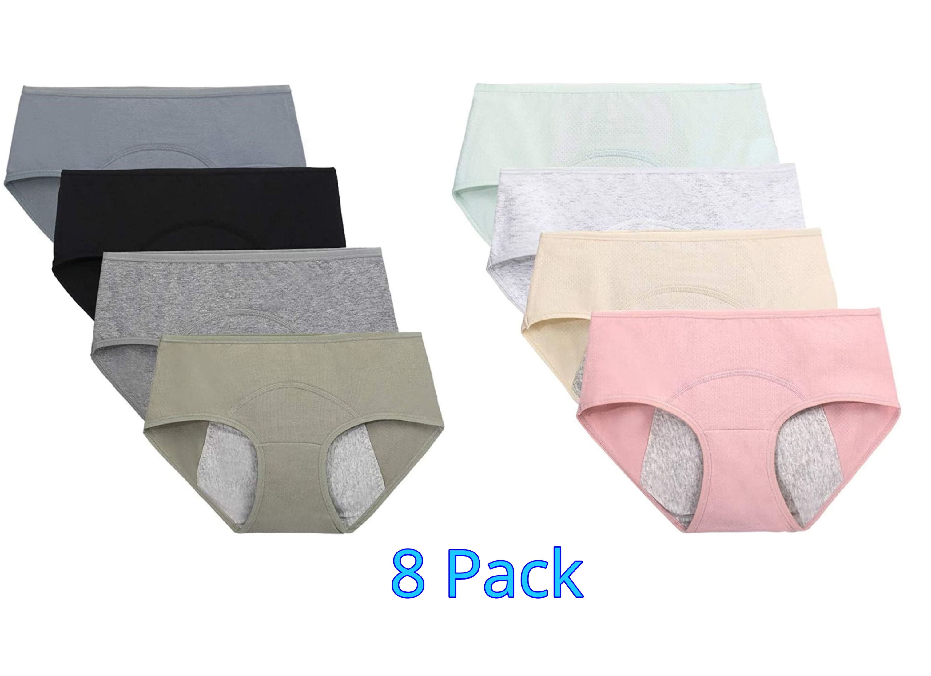 Period Underwear Panties For Teens Pre-Teen Tween Girls Pack of 8, Large 