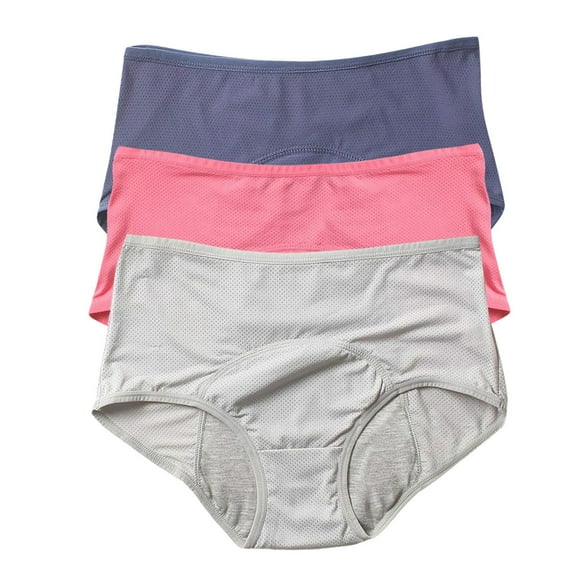 Period Underwear for Women, Audhol Women's Solid Color Physiological Underwear Breathable Mesh Underwear 3Pc Underwear Women Pack Pink1 XL