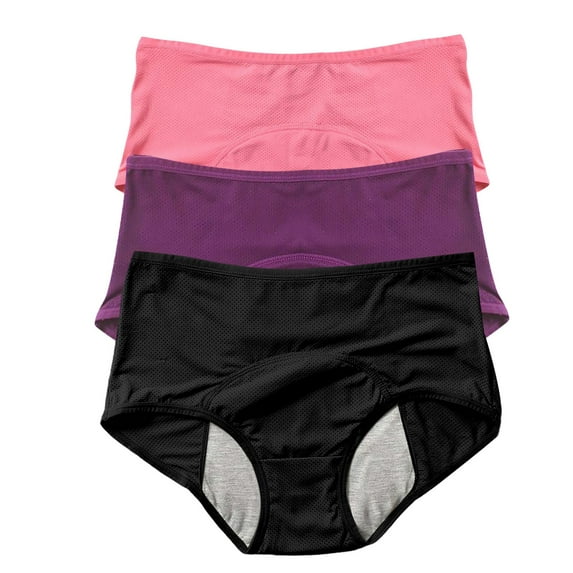 Period Underwear for Women, Audhol Women's Solid Color Physiological Underwear Breathable Mesh Underwear 3Pc Underwear Women Pack Pink10 4XL