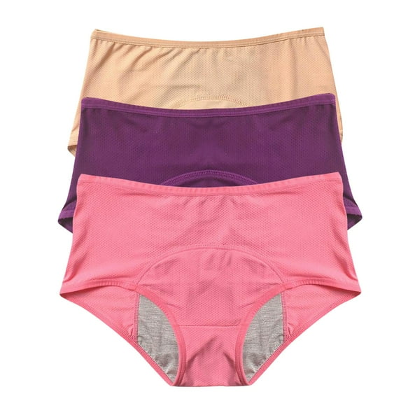 Period Underwear for Women, Audhol Women's Solid Color Physiological Underwear Breathable Mesh Underwear 3Pc Underwear Women Pack Pink8 7XL