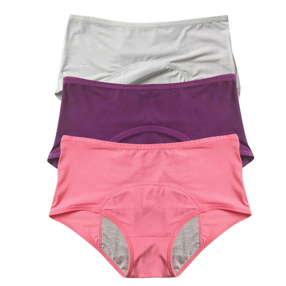 Period Underwear for Women, Audhol Women's Solid Color Physiological Underwear Breathable Mesh Underwear 3Pc Underwear Women Pack Pink9 7XL