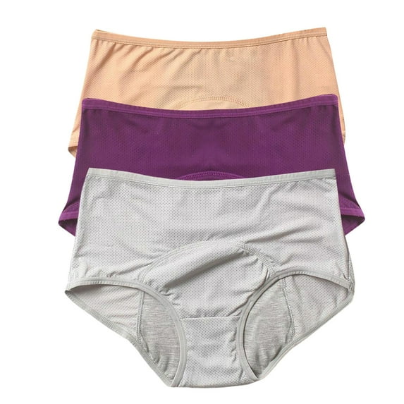 Period Underwear for Women, Audhol Women's Solid Color Physiological Underwear Breathable Mesh Underwear 3Pc Underwear Women Pack Purple2 7XL