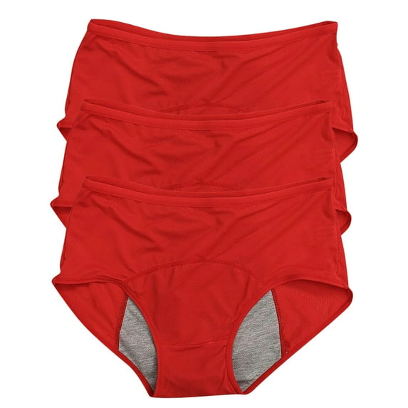 Period Underwear for Women, Audhol Women's Solid Color Physiological Underwear Breathable Mesh Underwear 3Pc Underwear Women Pack Red 6XL