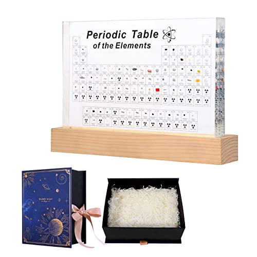 Periodic Table with 83 Kinds of Real Elements Inside, Acrylic Periodic Table of Elements Samples, Larger Size (8.2x5.5x1 inch), Easy to Read, Creative Gifts for Science Lovers and Students$$Office