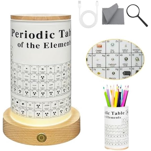 Periodic Table with 83 Real Elements Inside, 3D Real Element Periodic Table Samples Samples with Wooden Stand & LED Light, for Teaching Tool, Gift for Kid, Students, Teacher, Science Lovers$$Other