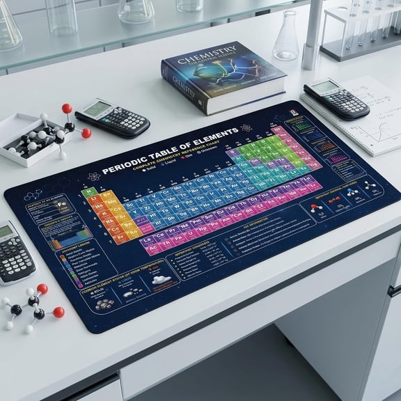 Periodic Table Desk Matt for Desktop Large Periodic Table of Elements Desk Pad for Students, Teachers & Classrooms 32x16''Educational Chemistry Reference Extended Mousepad, Science Classroom Decor