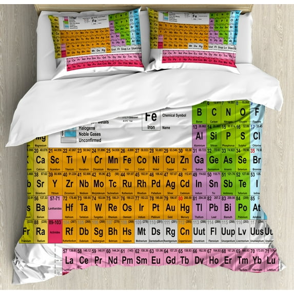 Periodic Table Duvet Cover Set King Size, Science Freak Chemistry Lovers Colorful Element Table for Fun Learning Image, Decorative 3 Piece Bedding Set with 2 Pillow Shams, Multicolor, by Ambesonne