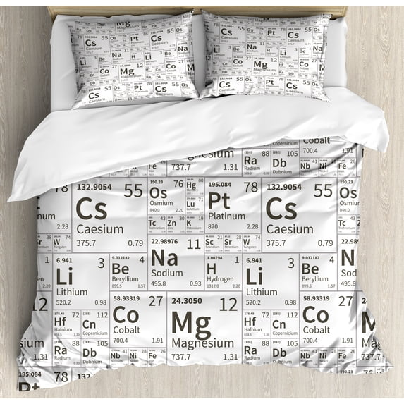 Periodic Table Duvet Cover Set, Life Smart Inspired Chemistry Themed Elements in Squares Print, Decorative 3 Piece Bedding Set with 2 Pillow Shams, Queen Size, Dark Grey and White, by Ambesonne