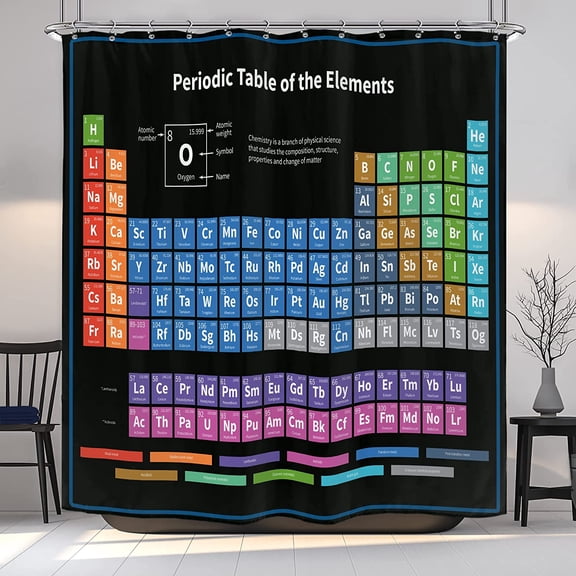Periodic Table of Elements Shower Curtain Colorful Science Technology Kids Chemical School Student Waterproof Fabric Polyester Bathroom Decor Set 72x72 Inch 12 Pack Plastic Hooks
