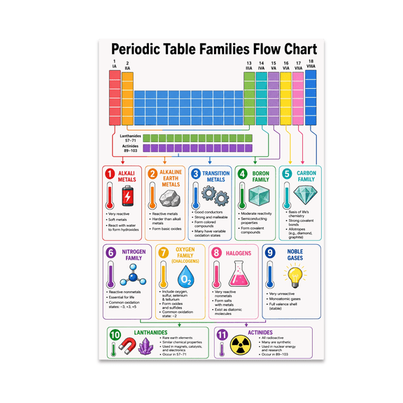 Periodic Table Families Flow Chart - Science Enthusiast - 13x19 Poster Print