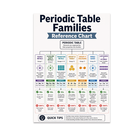 Periodic Table Families Reference Chart - Science Enthusiast - 13x19 Poster Print