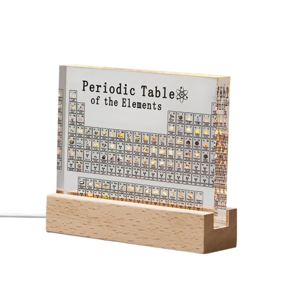 Periodic Table Lamp with Real Chemical Elements - 3D Acrylic Display with LED Light Base for Education and Decor - Unique Gift for , Teachers, and Science Enthusiasts Yellow