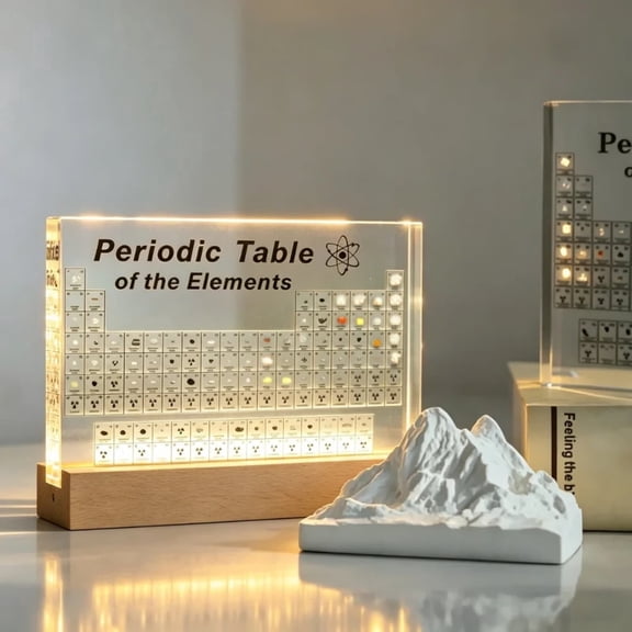 Periodic Table Lamp with Real Elements Acrylic Display LED Light Base for Desk Decor Study Room Office Gift