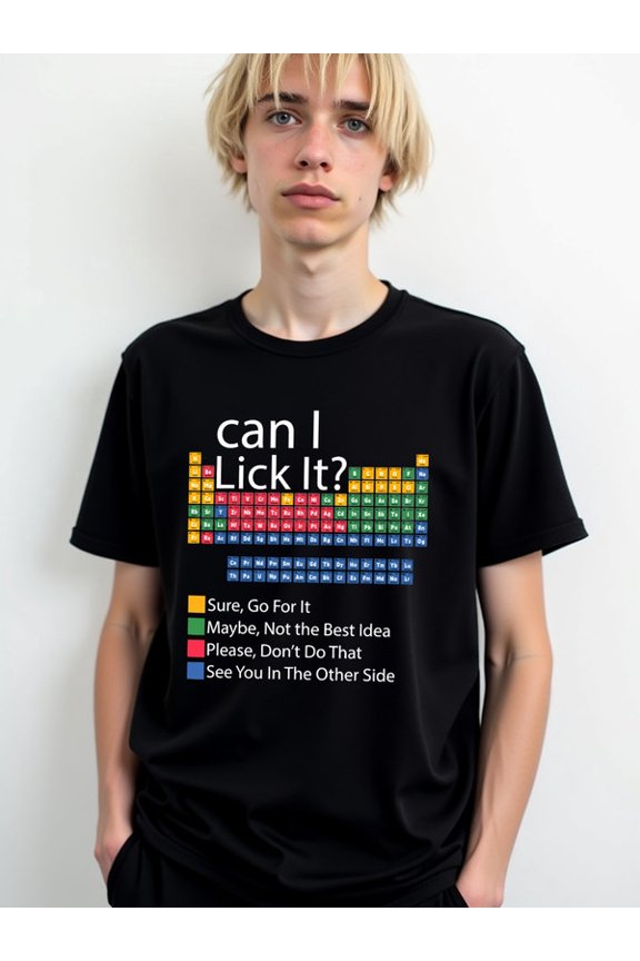 Periodic Table Lick Warning men's t shirt black short 2026 Fashionable, printed, machine washable Classic Unisex Shirt Graphic Tee tshirts